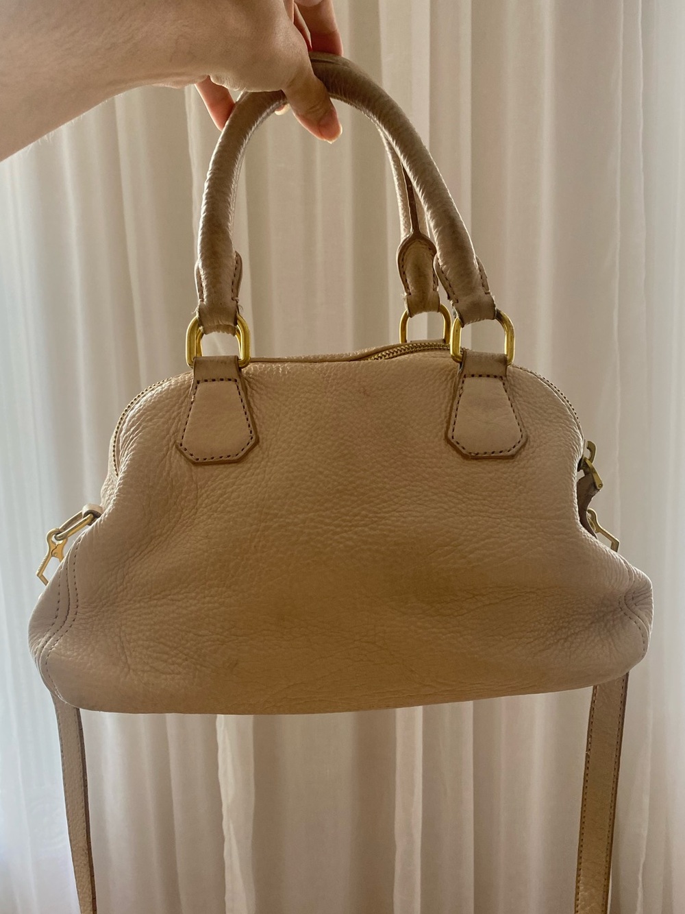 J.Crew Pebbled Leather Satchel Convertible Shoulder Top Handles Soft Pink Beige